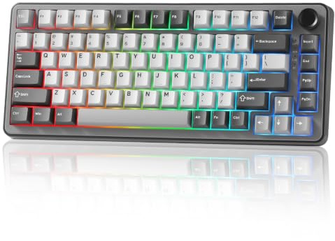 YUNZII B75 Pro Teclado Mecánico Inalámbrico (Dark Grey, Milk) | 75% Gaming con Perilla, Bluetooth/USB-C/2.4G, Hot-Swap, Switches Pre-lubed RGB Retroiluminación, para Win/Mac