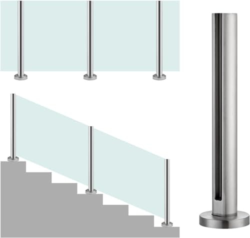 Balustrade en verre d'aluminium 95 cm pour terrasse extérieure – Pas de perçage nécessaire, support de panneau de verre durable, système de balustrade idéal pour escaliers et balcons