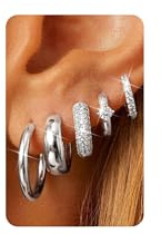 Finrezio 5 Paar Creolen Gold/Silber für Damen Ohrringe Gold Klein Set | Goldene Ohrringe Damen Klobige Gold Ohrring Hypoallergene Gold Huggie Sleeper Ohrring Gold Schmuck Geschenk für Damen Frauen