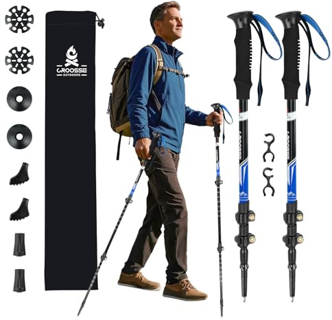 Bâtons de Trekking Pliables Légers en Aluminium, Poignées Liège, Lot de 2