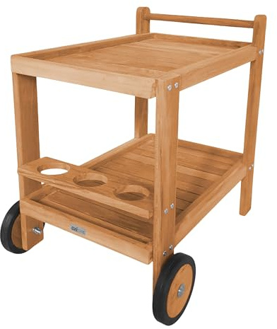 AXI Miri Chariot De Service en Bois De Teck avec 2 Etagères Et Porte-Bouteilles | Desserte De Cuisine À roulettes pour Jardin, Balcon, Terrasse | pour Extérieur/Intérieur | 70 X 48 X 70 Cm