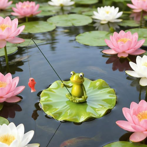 Lergas Gartendeko Frosch Statue Schwimmende Teichdeko Figuren Gartendeko für Draußen, Garten Deko Frosch Figuren Harz Gartenteich Frösche Deko Gartenfiguren für Garten Balkon Teiche (Frosch)