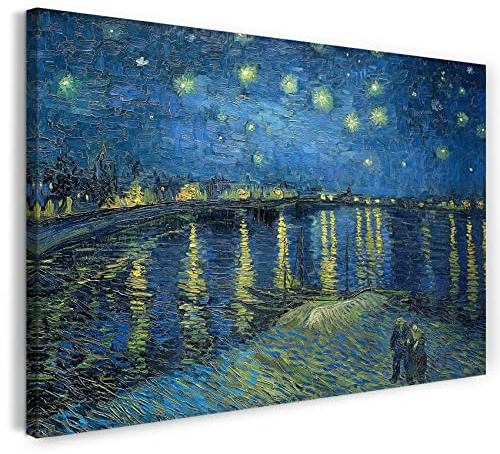 Printed Paintings Hochwertiges Leinwandbild auf Keilrahmen (60x40cm): Vincent van Gogh - Sternennacht über die Rhône (1888)