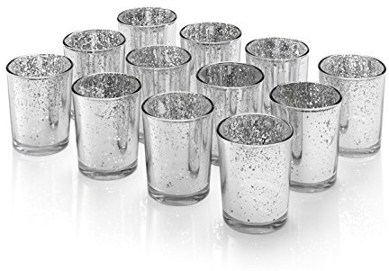 Artis Mercury Glass Votive Candle Tealight Holder 2.75H Set of 12 Speckled Silver for Christmas, Weddings, Parties and Home Décor