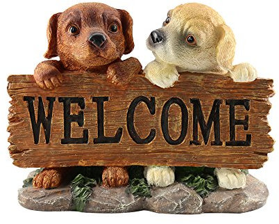 Statue de bienvenue en Chiots Statue de jardin Chiot Chien Décor pour Extérieur Jardin Cour