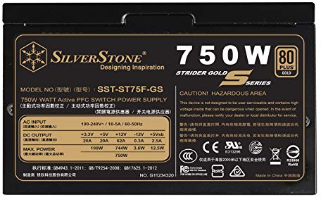 SilverStone Technology SST-ST75F-GS-V3 - Fuente de alimentación para ordenador (750 W, completamente modular, 80 Plus Gold y 140 mm)