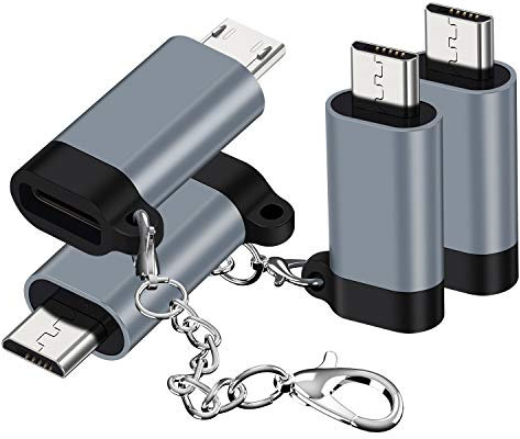 USB C to Micro USB Adapter, (4-Pack) Type C Female to Micro USB Male Convert Connector with Keychain Charge & Data Sync Compatible Samsung Galaxy S7/S7 Edge, Nexus 5/6 and Micro USB Devices(Grey)