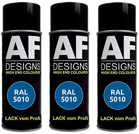 Alex Flittner Designs 3x RAL Lackspray Autolack Buntlack Spraydose RAL5010 ENZIANBLAU matt