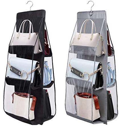 2Pack Handtaschen Aufbewahrung, Linseray Handtaschen Organizer Hängend mit 6 Fächer Taschenhalter für Taschen Wohnzimmer, Schlafzimmer, zu Hause
