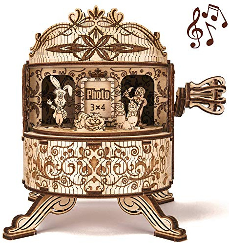 Wood Trick Happy Birthday Wooden Music Box Kit - w/Fairy Characters - Hand Crank - 3D Wooden Puzzle for Adults and Kids to Build - DIY