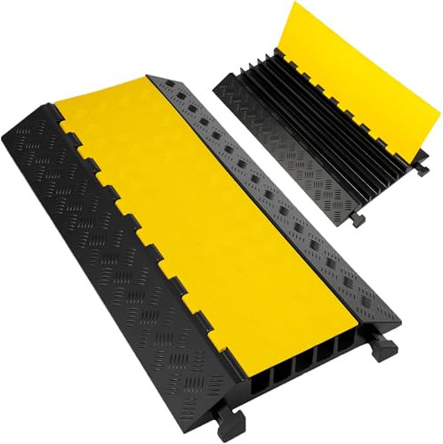 ybaymy Ponte per cavi a 5 canali, 91 x 50 x 5 cm, protezione per cavi esterni, 3000 kg, portata ponte, rampa, protezione in gomma nera