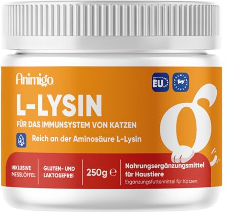 Lisina Gatto in Polvere, Difese Immunitarie Gatto e Vie Respiratorie, 250g, Misurino Incluso, Lisina Integratore (Cloridrato), Magnesio Citrato, Vitamina B6, Senza Glutine né Lattosio, Prodotto in UE