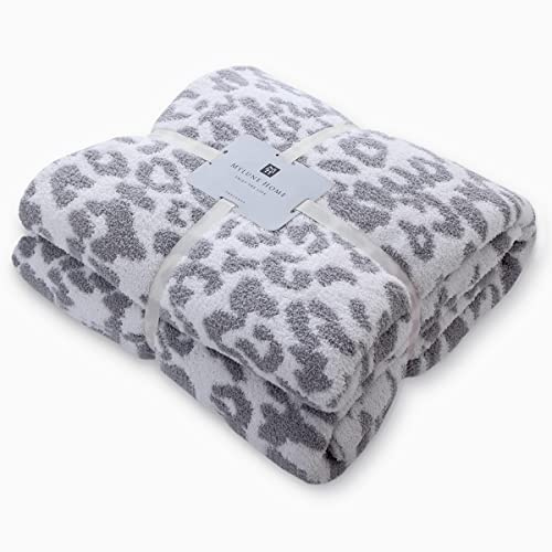 MH MYLUNE HOME Manta de Forro Polar para sofá y Cama, Manta Reversible de Doble Cara con patrón de Leopardo, 130 x 160 cm, esponjosa, súper Suave, cálida para sofá, Silla, Color Blanco/Gris
