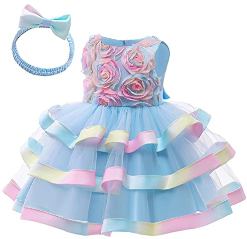 Maeau Robe Princesse Fille 12-24 Mois Baptême Bébé Avec Bowknot Cérémonie Anniversaire Mariage Fête