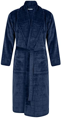 Walker Reid Peignoir en polaire pour homme à manches longues avec enveloppement élégant, bleu marine, XL