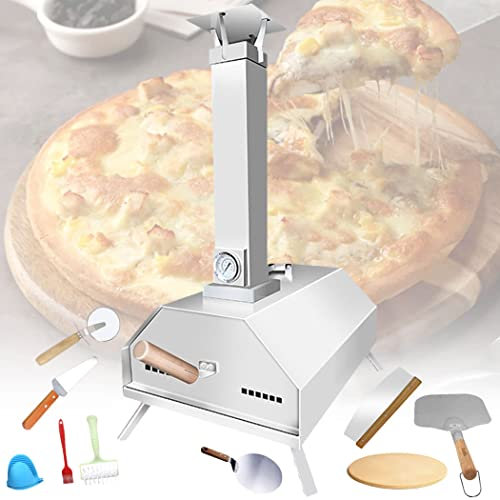 Gas Pizzaofen, Pizzaofen Outdoor, Tragbarer Holzofen Pizzaofen aus Edelstahl mit Pizzastein, Eingebautes Thermometer, Pizza Ofen für Garten, Outdoor, Gas Pizza Oven