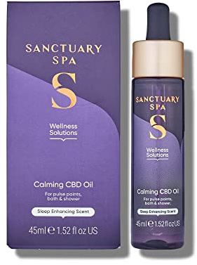 Sanctuary Spa CBD Olja, lugnande multifunktionsolja för pulspunkter, bad och dusch, vegansk och grymhetsfri, 50 ml