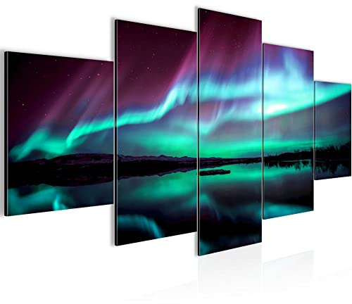 Runa Art - Bilder Nordlichter Nachthimmel 200 x 100 cm 5 Teilig XXL Wanddekoration Design Blau Türkis 041951a