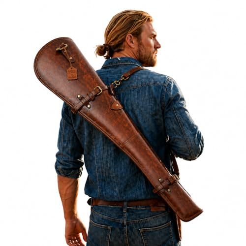 Hulara_ Western Genuine Leather Rifle Scabbard Hand Tooled Gun Case Shotgun Barrel Sleeve Hardcase Saddle (Brown Plain)