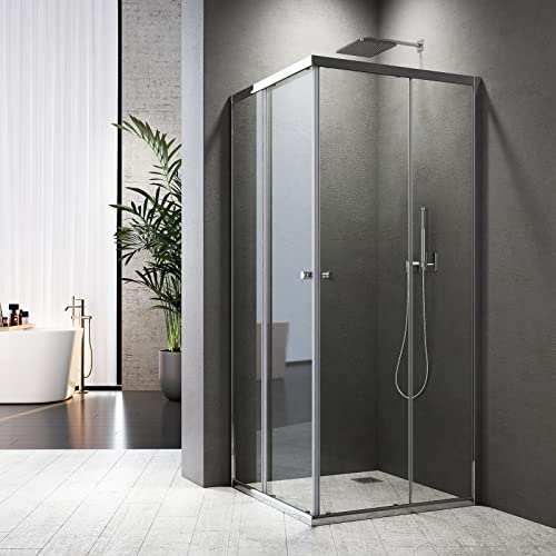 Duschabtrennung Glas Komplett Schiebetür 75x80cm Eckeinstieg Eckeinstieg, Duschkabine Schiebetür Eckeinstieg mit Schiebetüren 6mm ESG Sicherheitsglas Duschkabine Duschwand Höhe: 185cm
