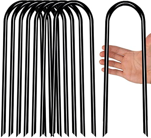 Strapazierfähige Trampolin-Anker, hoher Wind, U-förmig, scharfe Enden, Bodenanker, verzinkter Stahl, 30 cm, Sicherheitspieße für Fußball, Zelte und Gartendekorationen (schwarz, 8 Stück)