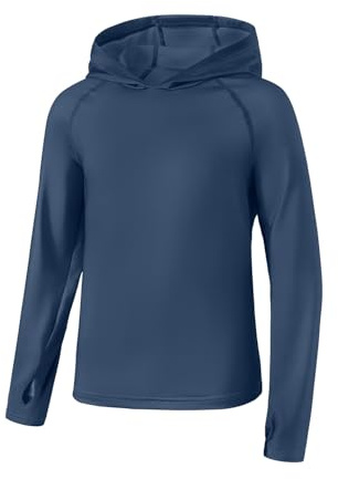 BesserBay Hoodie Swim Rash Vest Boys UPF 50+ Rashguard Quick Dry Beach Top Surf T Shirt Navy Blue 13-14 Years