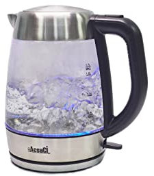 +AcsaCi Premium Glass Kettle - 1.7 Litres 3000W Fast Boiling – Illuminating with LED Lighting Blue – Stainless Steel - British STRIX Thermostat