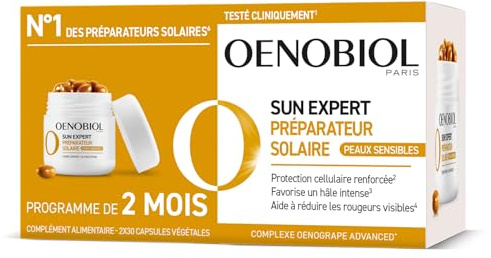 OENOBIOL - Préparateur solaire peau sensible - Programme 2 mois | Sun Expert - Protège les cellules et prépare la peau sensible au soleil* - Complément Alimentaire - 2x30 capsules