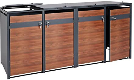 XL 4er/8er-Mülltonnenverkleidung HWC-J82, Mülltonnenbox, Metall 118kg, anthrazit - Kirsche-Holzoptik Dunkelbraun