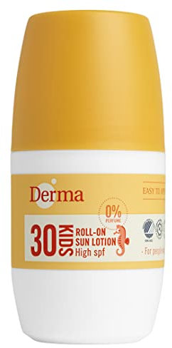 DERMA Sonnenschutz Roll-On Lotion für Baby & Kinder LSF30 UVA-UVB | Sonnencreme Gesicht & Körper | Nicht-fettende, Wasserfest | Parfümfrei, Hypoallergen Sonnenmilch für Kids, Empfindliche Haut, 50ml