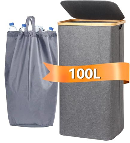 Pfandflaschen Sammelbehälter Grau - 100L herausnehmbaren Behälter Leergut & Altglas Aufbewahrung - Flaschensammler Küche Wäschesortierer-pfandflaschen sammelbehälter für Balkon, Garage, Party