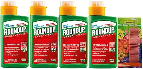4 X 400 ml Roundup Express Konzentrat +30er Gartenkrone Düngestäbchen (Unkrautvernichter)