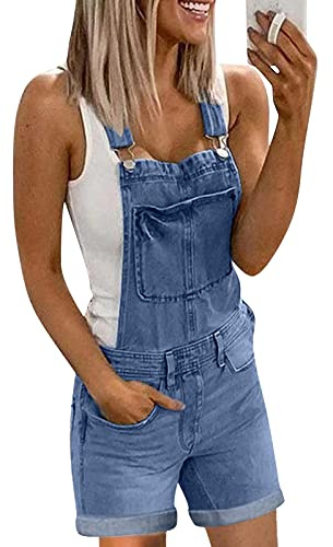 Jeans Jumpsuit Damen Sommer Kurz - Latzhose Damen Arbeitshose Denim Overall mit Löchern Taschen Jeanshose Romper Lässig Slim Fit Einteiliger Kurze Hose Jumpsuits für Frauen Teenager Mädchen