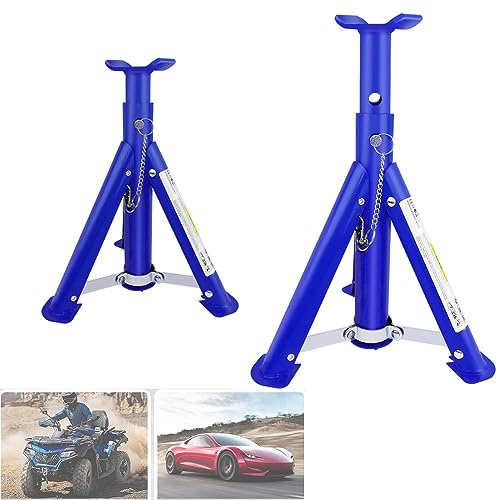 Axle Stand, Pair Of 3 Ton Car Jack Ratchet Heavy Duty Repairing Tool, Caravan Support Stands, Garage Workshop Safety Jack Stands, Steel Lift Tool, Adjustable Jack Stand Lifting Stand, 4 Height Adjust