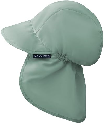 LaLoona Baby Schirmmütze UV 80+ mit Nackenschutz - Sommermütze/Sonnenhut mit UV-Schutz - atmungsaktiv & schnelltrocknend, OEKOTEX Standard 100 geprüfte Kappe für Jungen und Mädchen - Grün - 43-45
