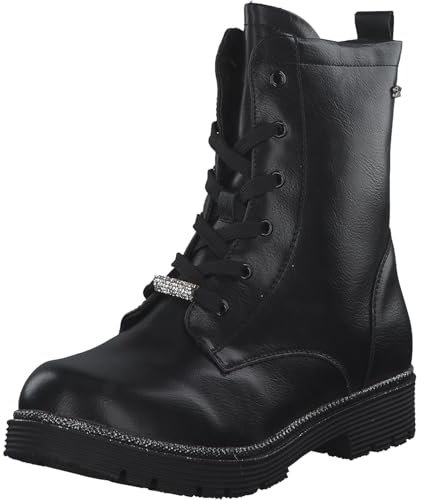 Indigo Mädchen Schuhe Winter Boots gefüttert Schnürer 452-198 Schwarz Glitzerstein (numeric_34)