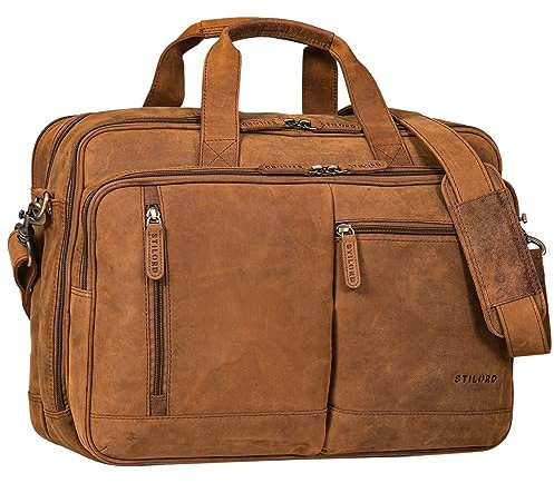 STILORD Arnold Geräumige Laptoptasche Leder 17.3 Zoll bis 19 Zoll Vintage Aktentasche Lehrertasche XXL Echtleder Große Arbeitstasche für Damen und Herren Farbe:tan - dunkelbraun