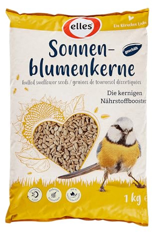 Elles geschälte Sonnenblumenkerne 15 x 1 kg I Kerniger Nährstoffbooster für Wildvögel I Energiereich | Ideales Ganzjahresfutter | Saubere Fütterung für Balkon & Terrasse