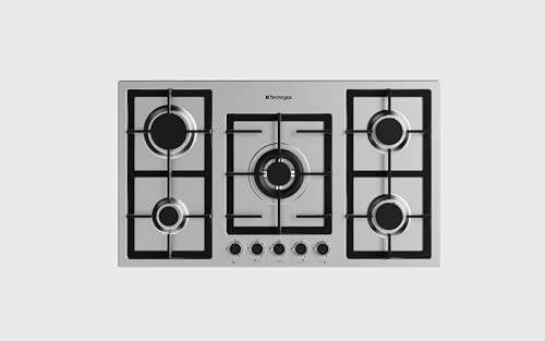 Tecnogas Linea Next PN90GVF5TGX, Piano Cottura Incasso, 90 cm., Acciaio INOX, Comandi frontali, 5 fuochi di cui 1 tripla corona, Dispositivi di Sicurezza, Accensione sotto manopola, Griglie in Ghisa