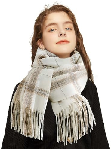 CINGHIA Sciarpe Donna Invernali, Sciarpa Donna Invernale 200 x70cm, Sciarpa Tartan (Fuori Bianco)