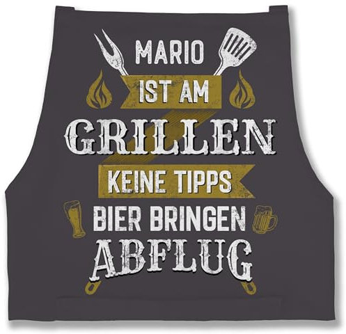 Schürze - Grillschürze Herren Männer - Name ist am grillen keine Tipps Bier bringen Abflug - Geschenkidee Papa Männergeschenke Vatertag - 85x69 - Anthrazit - grillzubehör personalisierte