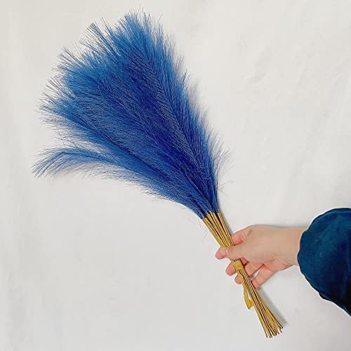 10 fiori artificiali, decorazione per feste di nozze, soffice e bella erba della pampa, piante finte con canne artificiali per feste di nozze (blu scuro)