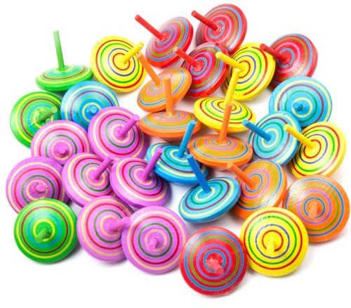 Lectorias 30 Pezzi Trottola in Legno, Trottole Compleanno Bambini Colorati, Giroscopio Mini 6 Colore, Giocattoli Creativi Colorati Artigianali set per Feste di Compleanno o Come Regalo per le Feste
