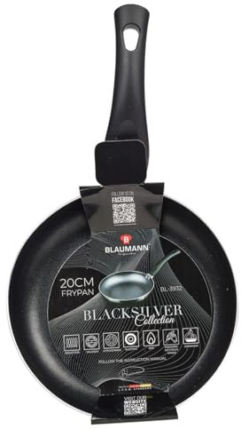 BLAUMANN Cookware Frying Grill Pots Pan Saucepan Casserole Soft Touch Handle Lid (Matt Black, 20x4cm Frying Pan - 0.9L)
