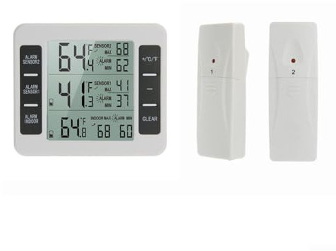 Fridge Temperature Wifi Alarm, LCD Digital Freezer Thermometer, Indoor Outdoor Wireless Digital Freezer Alarm Thermometer(2X sensor)