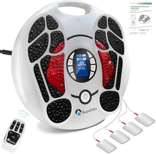 Auxoliev Medic estimulador de la circulación sanguínea para pies y piernas, masajeador de pies EMS - promueve la circulación sanguínea, masajeador de pies eléctrico con 4 almohadillas de electrodos