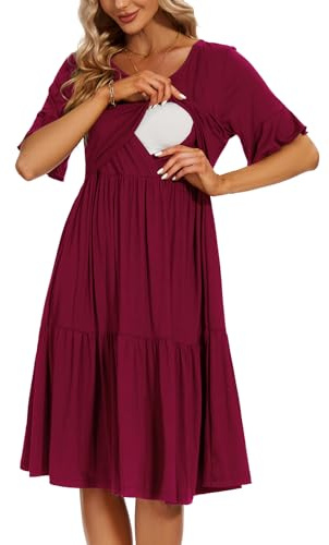 Smallshow Women's Maternity Nursing Dress Short Sleeve Ruffle Breastfeeding Clothes