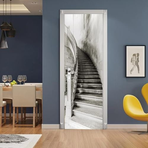 3D Türtapete Selbstklebend Türposter - Schwarz-Weiße Treppenstufen 95 X 210 Cm - Türaufkleber Fototapete Abziehen Und Aufkleben Türfolie Poster Tapete - Kinderzimmer Wohnzimmer Küche Schlafzim 0
