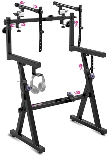 Liquid Stands Dual-Klavier-Keyboard-Ständer mit Rollen und 2. Ebene, rollbarer Z-Stil, verstellbar, tragbar, 2-stöckig, robuster Notenständer für Synthese- und elektrische digitale Tastaturen, passend