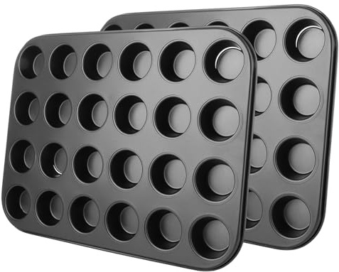 ASelected 2 Pack Mini Baking Tray,24 Cup Muffin Baking Pan,Non-Stick Cupcake Tin,Carbon Steel Muffin Tin Cupcake Baking Tray,Deep Muffins Pan,Reusable Baking Case for Mini Mince Pie,Grey